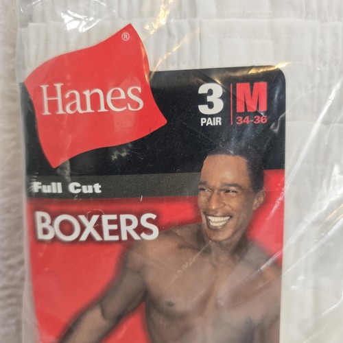 2003 Vintage Hanes Medium (34-36) White Full Cut Boxers 3 Pack NOS Sealed - Picture 2 of 7