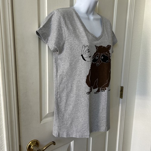 New MARUSHKA Gray Recycled V-Neck Raccoon Print Art to Wear Top T-Shirt Womens S - Picture 6 of 9