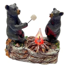 Bear Campfire Table Lamp – Rustic Night Light for Cabin & Lodge Decor