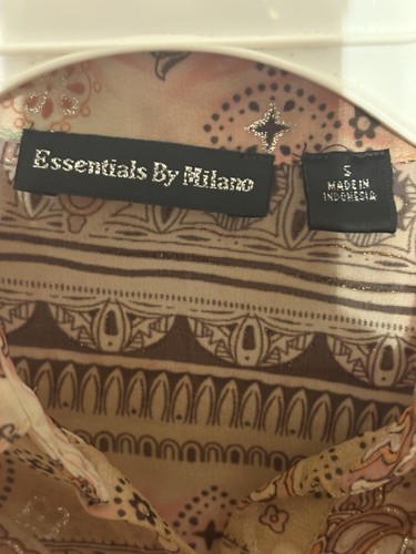 Essentials by Milano Coral Brown Paisley 3/4 Bell Sleeve Button Up Size S - Picture 4 of 5
