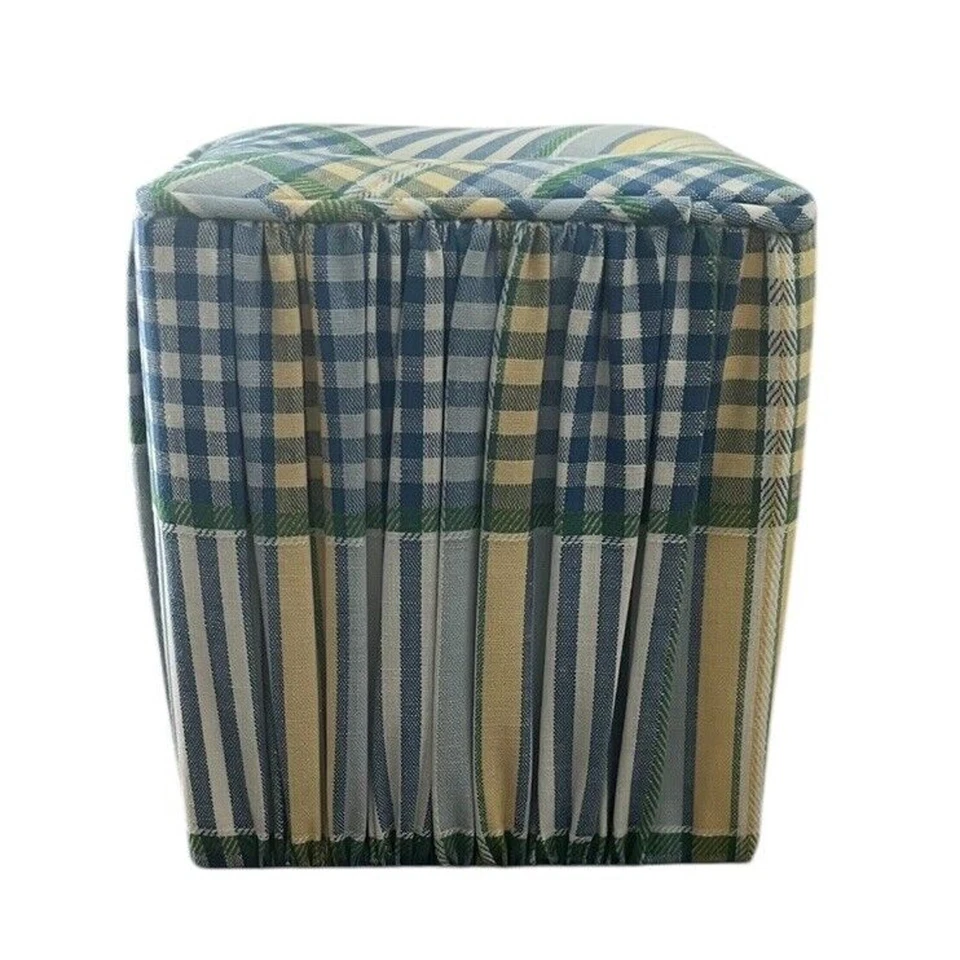 Cubierta de caja de pañuelos vintage tela azul y amarilla estampado de guinga usada en excelente estado Waverly?? Foto 3 de 4