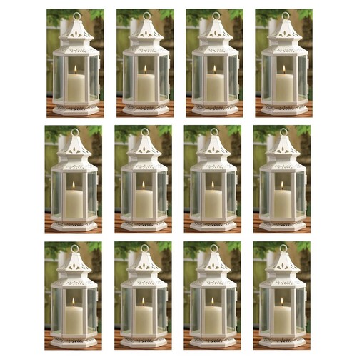 Lote de 12 piezas de descuento para boda blanco victoriano metal vidrio vela linterna decoración 11" - Imagen 1 de 8