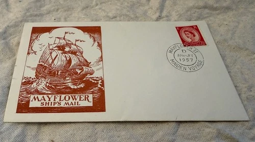 1957 England Mayflower II Maiden Voyage Ship's Mail 1st Day Cover, British Stamp