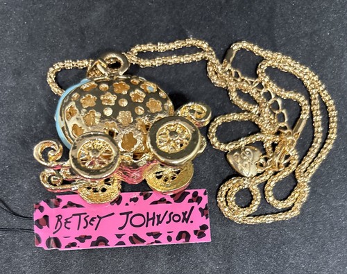 Betsey Johnson hellblau Emaille Kristall Kürbis Kutsche Halskette 26" Kette - Bild 10 von 12