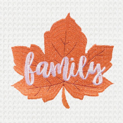 "Family" Leaf Embroidered Waffle Weave Kitchen Autumn Dishtowel - Picture 4 of 4