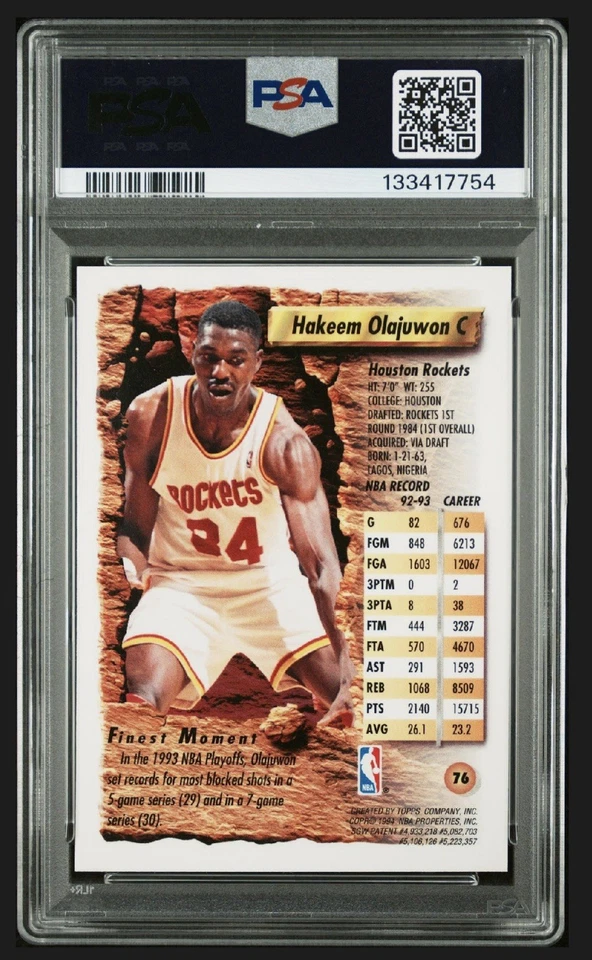 Topps Finest Refractor 1993-94 - Hakeem Olajuwon #76 PSA 9 Foto 2 de 2