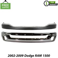 Front Bumper Chrome Steel & Bumper Upper Cover For 2002-2009 Dodge RAM 1500