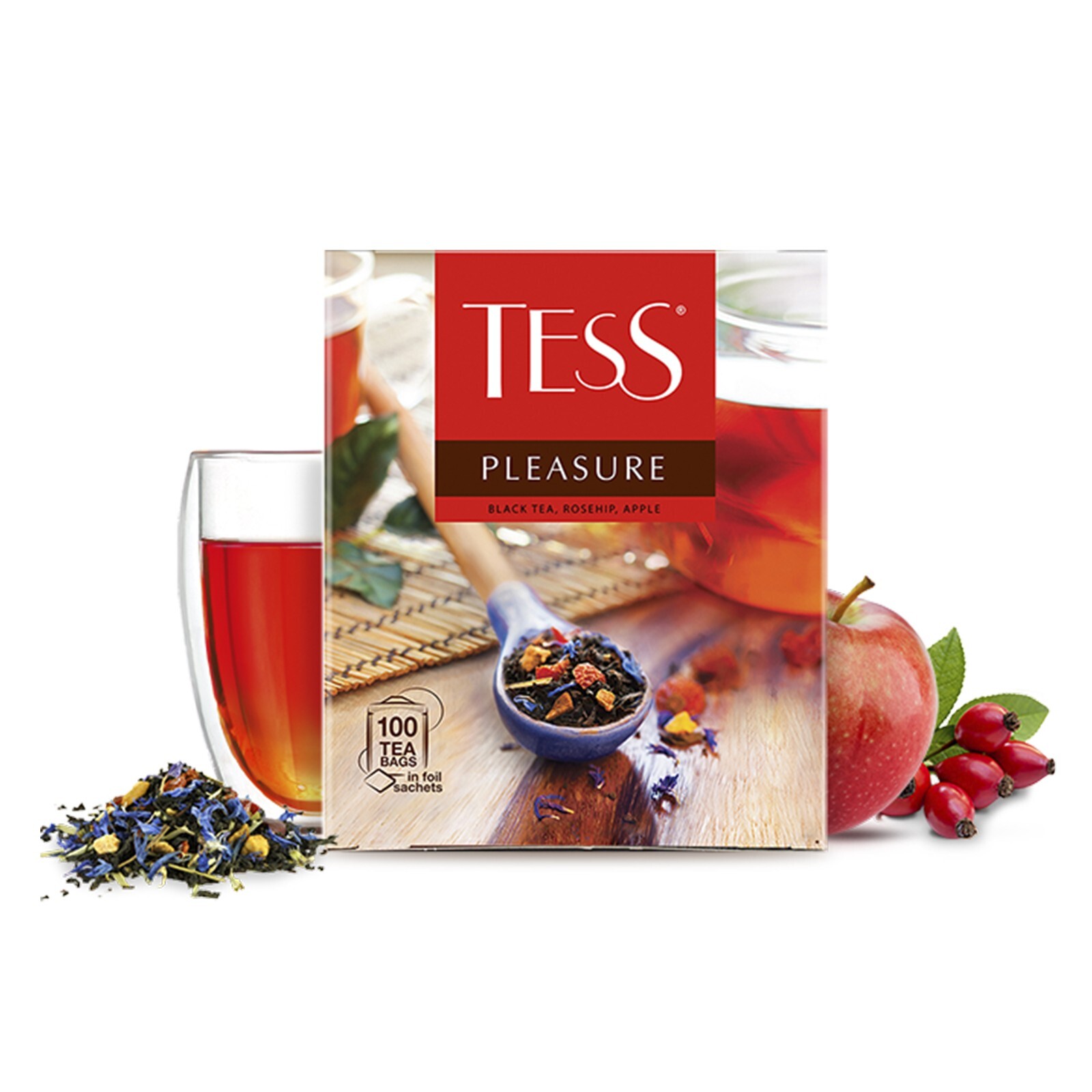 TESS PLEASURE TEA BLACK 100 Tea Bags in Foil Sachets with APPLE ROSEHIP ...