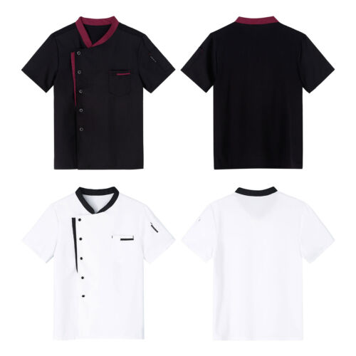 Men's Chef Coat Short Sleeve Button Down Jackets Restaurant Kitchen Uniform Tops - Picture 4 of 27