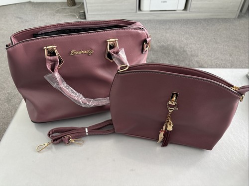 Danbaoly Faux Leather Plum Colour Shoulder/Handbag With Matching Shoulder Bag