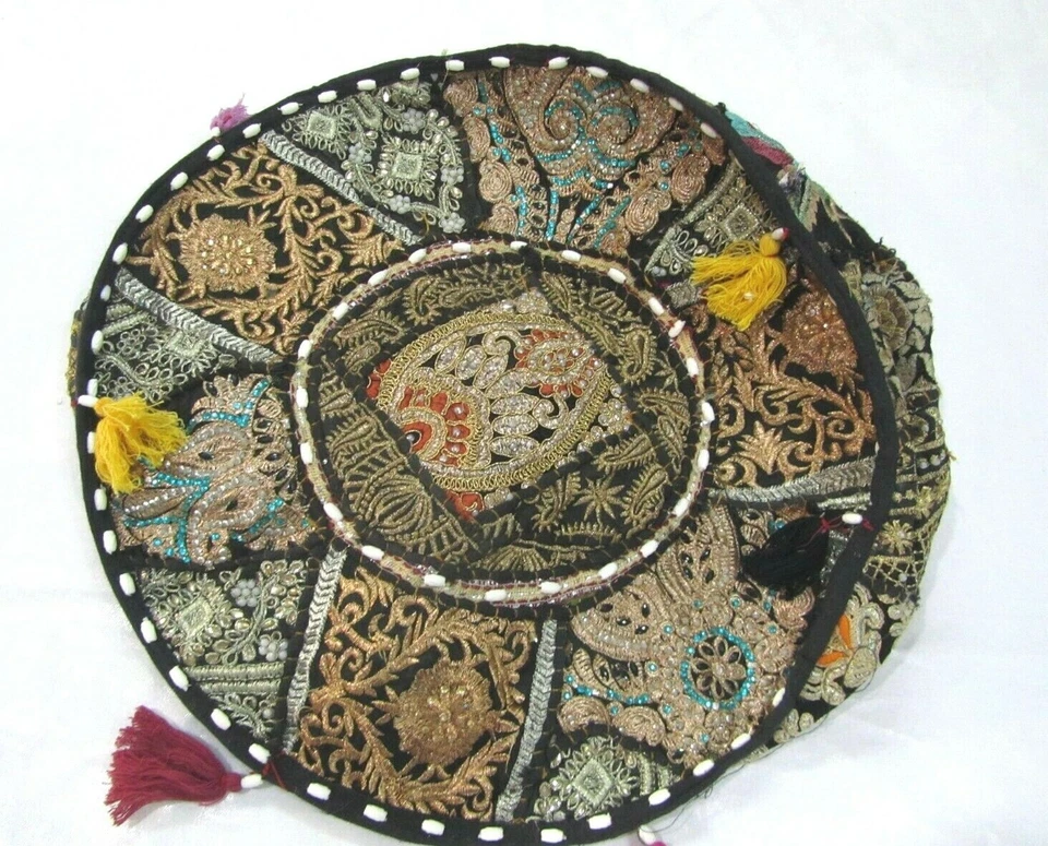 Khambadiya Floral Patchwork Round Bean Bag Pouf Ottoman Pouffe Cover Seat Stool - Image 2 of 4