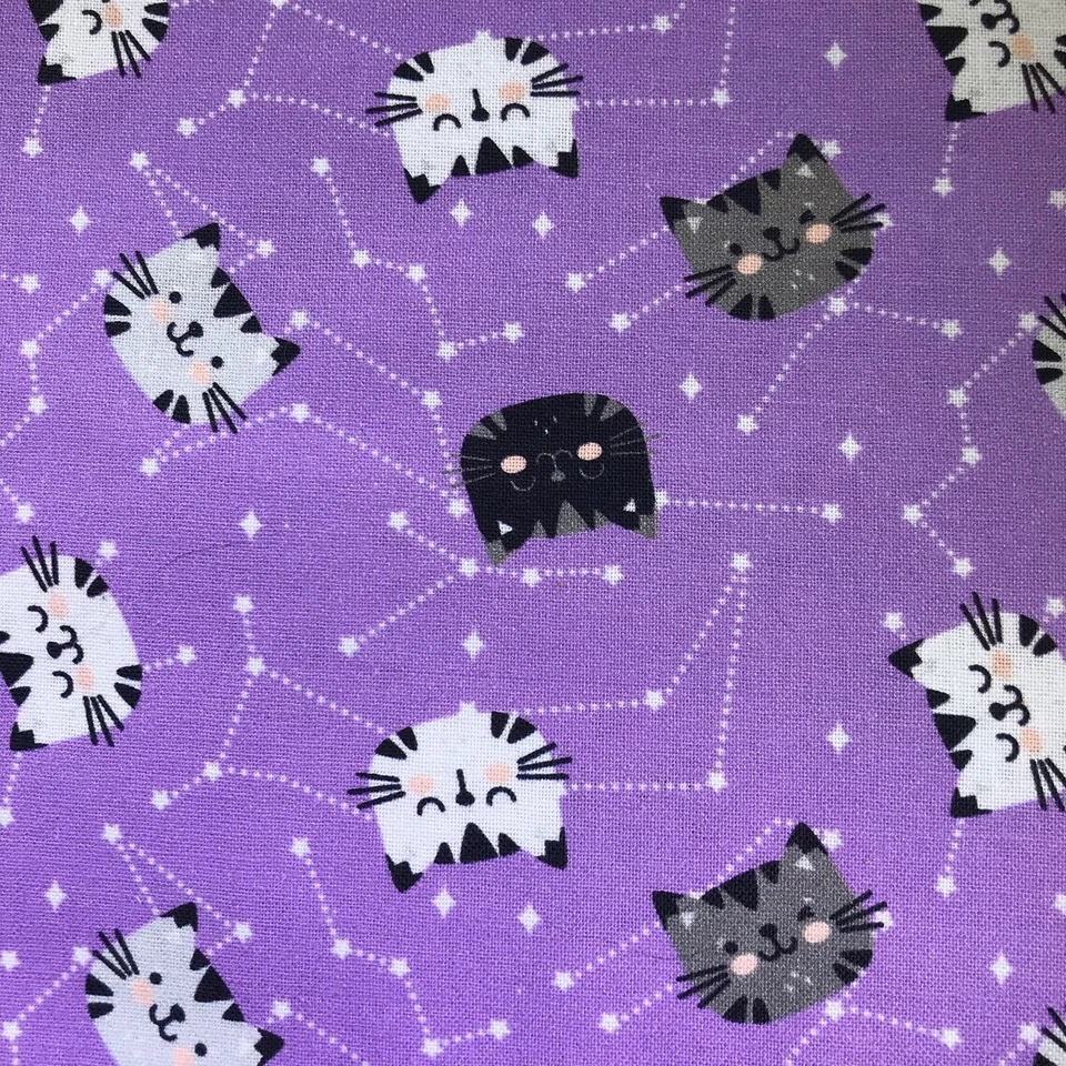 Gatos Divirtiéndose Gatitos Constelación Púrpura Bebé Guardería Acolchado Algodón 44" Fa Foto 2 de 4