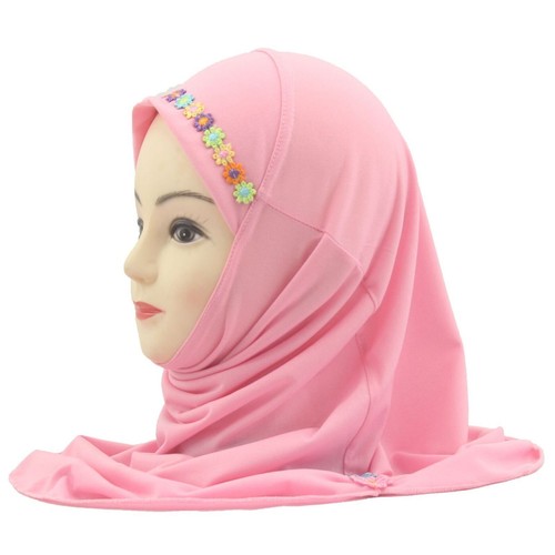 Muslim Kids Girls Flower Hijab Amira Instant Hat Turban Headscarf Shawl Wrap New - Picture 14 of 47