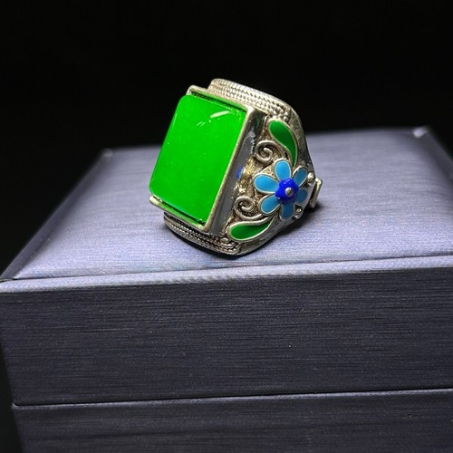 Certified Nature inlay ice green Burmese Jade Jadeite Amulet adjustable Rings - Picture 4 of 12