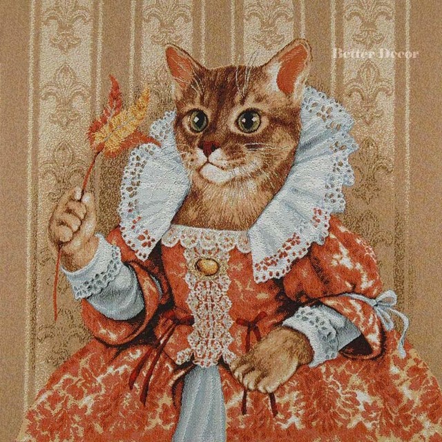 WALL JACQUARD WOVEN TAPESTRY Aristocrat Cat Kate VICTORIAN DRESSED
