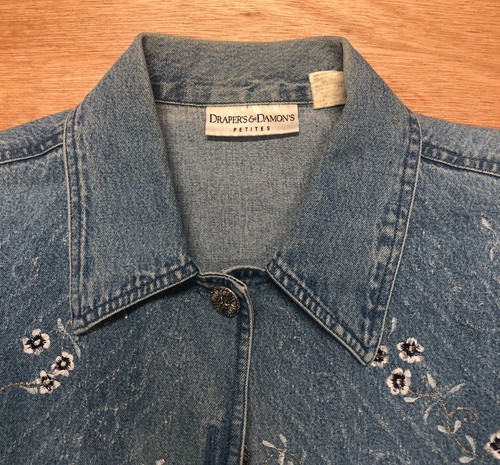 vtg Drapers & Damons Womens Button Denim PL Jacket Floral Embroidered 3/4 Sleeve - Picture 5 of 12
