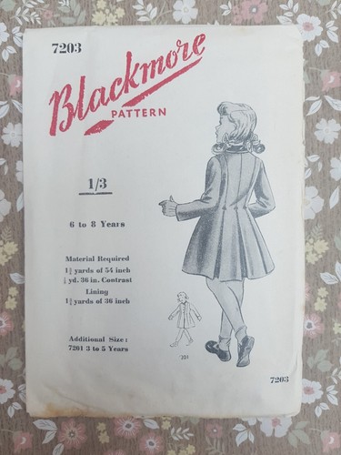 50er Jahre Blackmore Papier Schnittmuster Vintage unbenutzt Mädchen Mantel 6 bis 8 Jahre