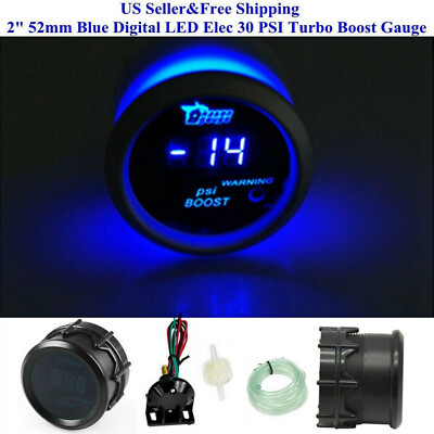 US 2'' 52mm Blue Digital LED Elec 30 PSI Turbo Boost Gauge Boat Car AUTO 0~15V
