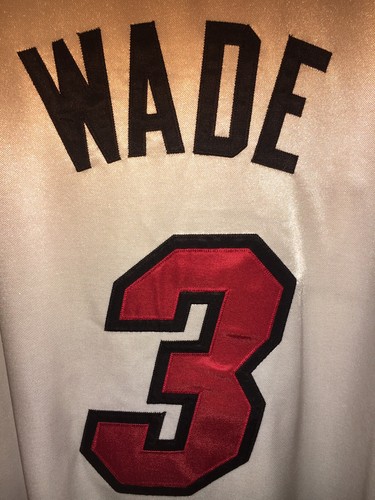 Reebok Authentic Miami Heat Dwayne Wade #3 White Jersey Adult Size 52 Authentic - Picture 7 of 10