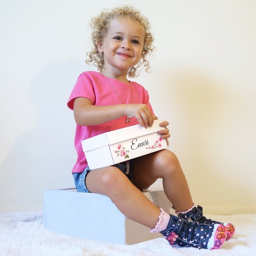 ENARI Baby Toddler Girl Shoes Size 8 High Top Denim Pink Sneakers - Picture 7 of 7