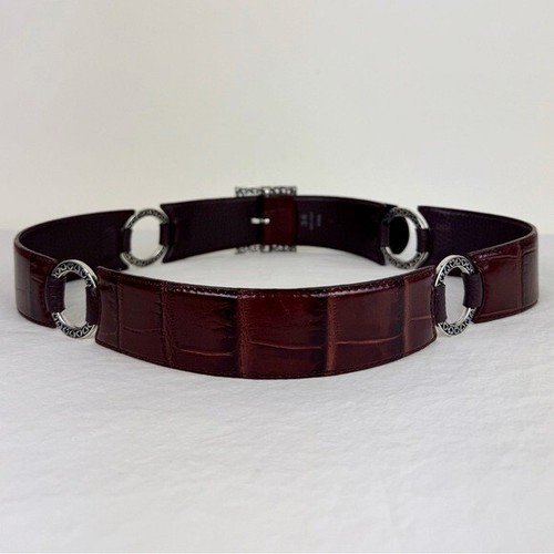 Brighton Vintage Brown Gator Embossed O-Ring Belt - Picture 9 of 9