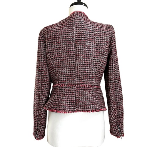 White House Black Market Wool Tweed Burgundy Jacket Sz 2 Old Money Fringe Preppy - Picture 4 of 16