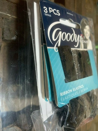 Goody Ouchless Ribbon Elastics Hair Tie, 3 Pcs #06965 Black & Silver (LOT OF 3) - Picture 4 of 6