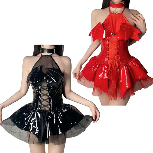 Damen Dessous Set Party Tanga Nachtclub Halsband Nachtwäsche Schnürung Rollenspiel - Bild 1 von 30