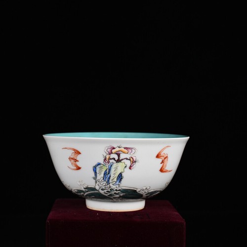 5.9" Antique Porcelain qing dynasty qianlong mark famille rose lucidum bat Bowl - Picture 8 of 9