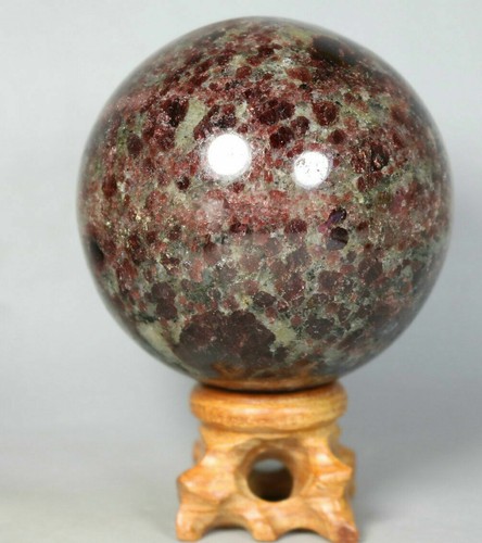 1.04lb Natural Almandine Wine Red Garnet Quartz Crystal Sphere Ball w/ Stand - Picture 5 of 11