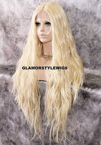 3 WAYS PART LACE FRONT FULL WIG EXTRA LONG WAVY LAYERED BLEACH BLONDE HEAT OK - Picture 3 of 5