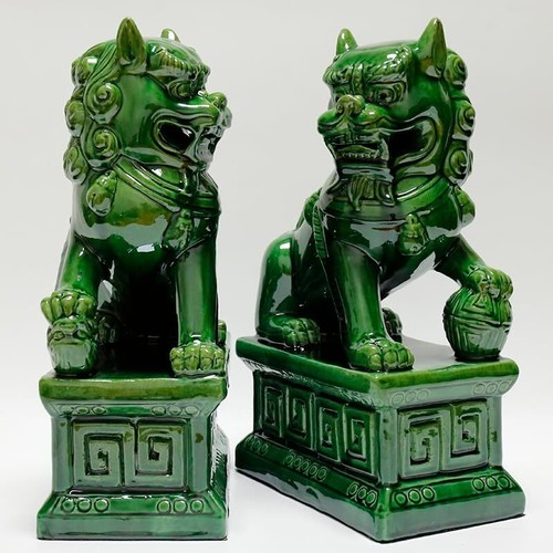 Sancai Ceramic Foo Dogs Pair of Tang Dynasty Feng Shui Guardian LionsHandcrafted - Picture 20 of 48