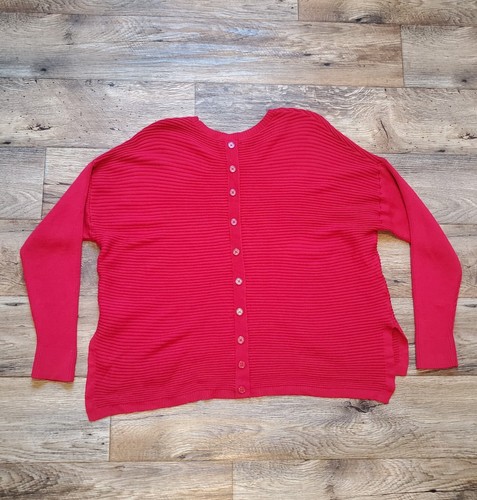 Tahari Womens Merino Wool Blend Sweater Red Ribbed Tunic Pullover Sz 2X Buttons - Picture 2 of 11