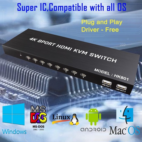 KVM Switch HDMI 8 Port for 8 PCs – USB, 4K@30Hz, with Remote & HDMI Cables - Picture 5 of 7