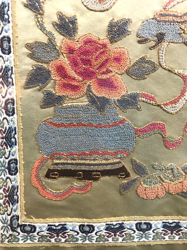 Vintage Japanese Framed Decorator Wall Art Embroidered Vases and Flowers on Silk - Picture 8 of 12