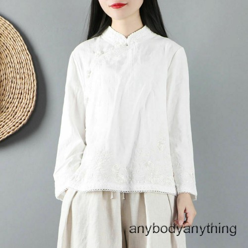 Camisa Blusa Blusa Damas China Bordada Floral Cuello Mandarín Retro Étnico Prendas para el torso - Imagen 4 de 19