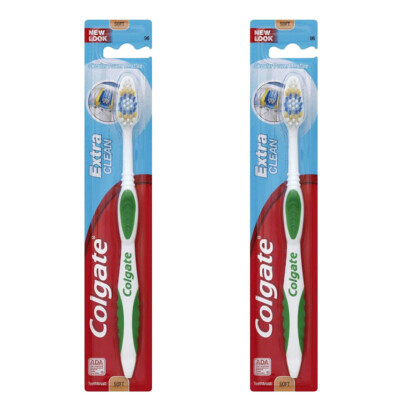 Pack of (2) New Colgate Extra Clean Circular Powerful Bristles Toothbrush Soft