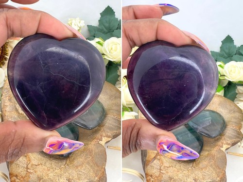 Purple Fluorite Heart - Fluorite Heart Carving - 57MM Purple Fluorite Heart - - Picture 2 of 10