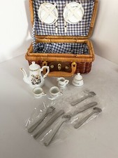Miniature M.J. Hummel Tea Pot Set in Original Picnic Basket