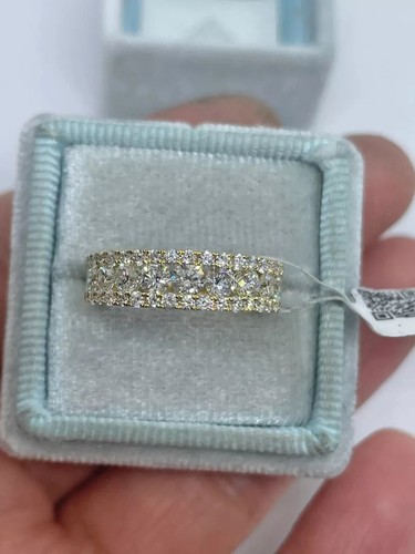 Real Moissanite 3Ct Round Cut Half Eternity Wedding Band 14K Yellow Gold Plated - Picture 6 of 8