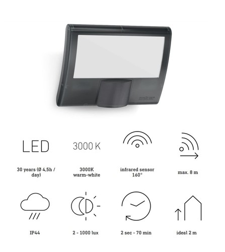 LED-Strahler XLED Curved S anthrazit 93 W Flutlicht 160° Bewegungsmelder 8 m ... - Bild 6 von 7