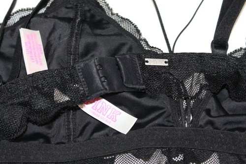Victoria's Secret Pink Lace Triangle No Wire Bralette Black Large - Picture 7 of 10