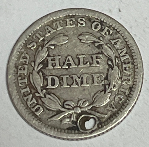 1853-P Liberty Seated Silver Half Dime W/Arrows Very Good VG Details Hole - Picture 2 of 2