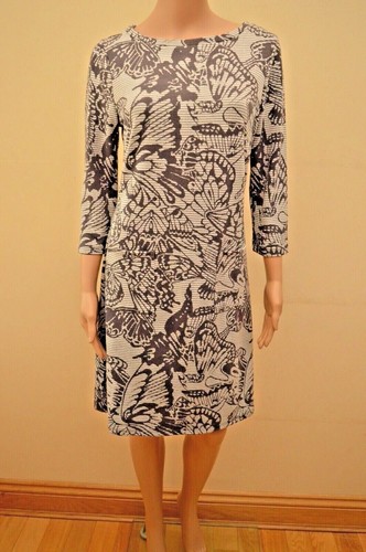 New M&S Per Una Grey Mix Butterfly Floral Jersey Dress Sz UK 12 - Picture 2 of 3