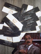 Lot of 25 Jackie Chiles Business Cards! Costanza! Retro Art Parody OUTRAGEOUS!