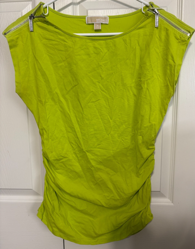 Michael Kors Lime Green M Women Drawstring Sides Zipper Top Shirt - Picture 2 of 3
