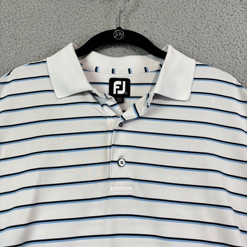 Foot Joy FJ Camicia Uomo Bianca Blu Media Righe Manica Corta Golf Polo Elasticizzata - Foto 2 di 12