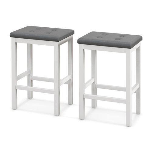 Set of 2 Rubber Wood Bar Stools 24" Counter Height Stool w/Padded Seat, Footrest