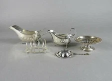 Sterling silver Toast rack tea strainer bowl and sauce and Gravy boats 
