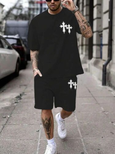 Summer Men Set Shorts Outfits Street T-Shirt 2-Piece 3D Print Casual Tracksuit - Picture 12 of 26